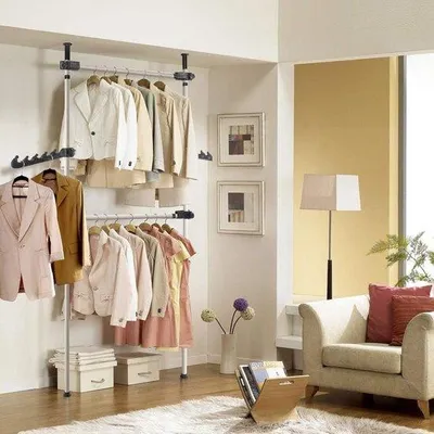 Immagine prodotto di Sistema guardaroba modulabile salvaspazio con 2 aste, 80-140 x 280-330 cm