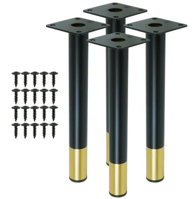 Produktbild von Stahl Möbelbeine rund 22,6 cm, Set mit Schrauben, mattschwarz + gold, 4 Stück