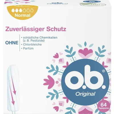 Zdjęcie produktu dla o.b. Original Tampony normalne z zakrzywionymi rowkami Absorbent 64s