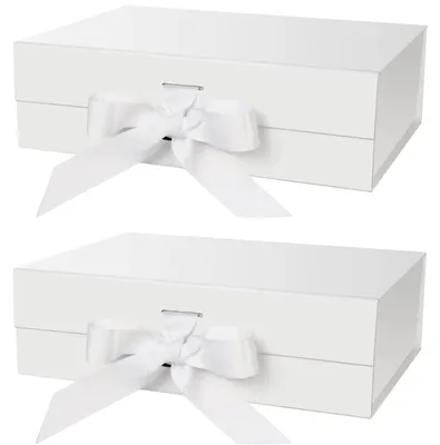 Immagine prodotto di TRANKIELO® - 2 scatole regalo magnetiche con coperchio - 31 x 22 x 10 cm - Cartone resistente - Bianco