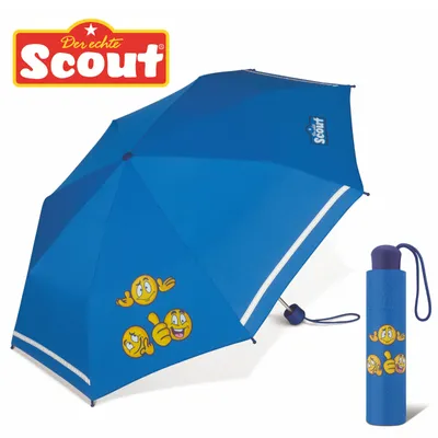 Produktbild von Scout Emoji Kinder Regenschirm Taschenschirm mit Reflektionsstreifen blue