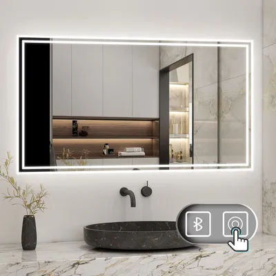 Produktbild von LED Spiegel mit Bluetooth 100×60cm Kalt/Neutral/Warmweiß dimmbar Touch Beschlagfrei Spiegel