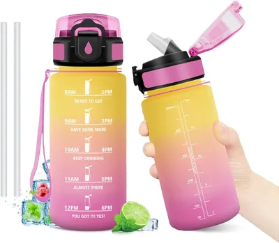 Image de Bouteille d'eau avec paille, 500 ml, sans BPA, étanche, pour enfants et étudiants