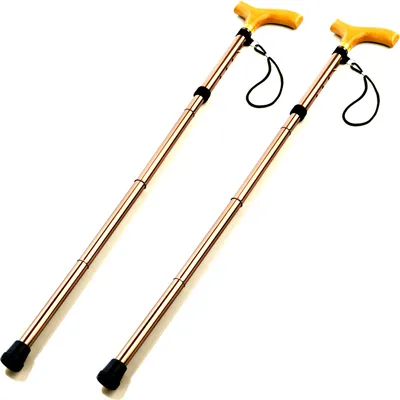 Immagine prodotto di Set di 2 bastoni da passeggio pieghevoli in alluminio, con altezza regolabile da 84 a 94 cm, colore bronzo. Bastoni da passeggio con manico in legno, ideali per camminare