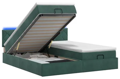 Produktbild von Ottoman-Bett mit Matratze und LED Dunkelgrün 200 x 200 cm Samt