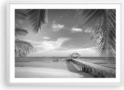 Produktbild von Gerahmtes Poster - Weißer Rahmen - Himmlisch Strand Monochrom - 70x50 cm - Wand Bild - Wanddeko - Wandbilder - Kunstposter - Wandposter - Bilderrahmen - Bilder - Kunstdruck - P2WAA70x50-4750