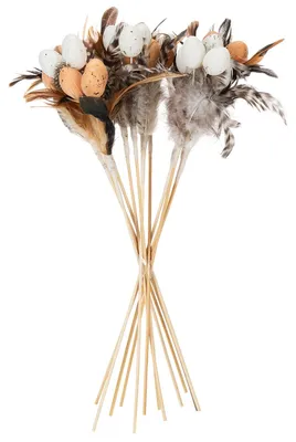 Produktbild von Künstliche Wachteleier Deko Ostern Federn Stab 36cm 12er Set, 12 Stück