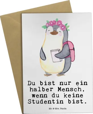 Produktbild von Mr. & Mrs. Panda babykarte Studentin Herz - Weiß - Geschenk, einladungskarten, weihnachtskarten, Klappkarte, osterkarten, osterkarte, vatertagskarte