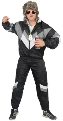 Produktbild von 80er Jahre Trainingsanzug Kostüm für Herren - schwarz grau weiss, Größe:XL