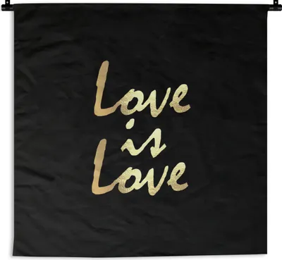 Produktbild von MuchoWow® Wandteppich Wandbehang Zitat - Liebe - Gold 150x150 cm Tapisserie Dekoration Wandtuch - Wohnaccessoires - Modernes