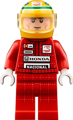 A Lego minifigure of a race car driver.