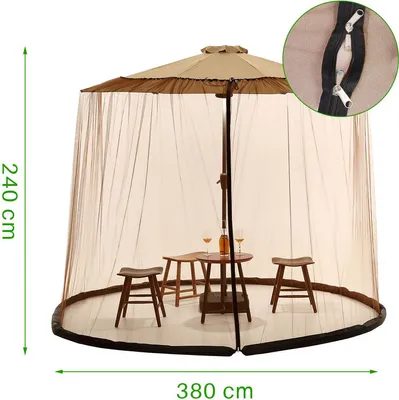 Image de (Marron, convient pour les parapluies de 11 à 12 pieds) Couverture moustiquaire pour parasol, Couverture moustiquaire pour parasol d'extérieur, Couverture d'écran pour parapluie Yard avec filet avec fermeture éclair