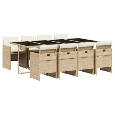 Produktbild von 9-tlg. Garten-Essgruppe mit Kissen Beige Poly Rattan