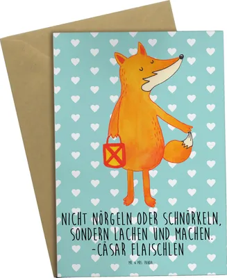 Produktbild von Mr. & Mrs. Panda valentinstagskarte Fuchs Laterne - Türkis Pastell - Geschenk, Positiv, hochzeitskarten, einladungskarten, Grußkarten, Optimistisch, Sankt Martin
