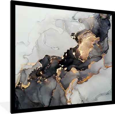 Produktbild von MuchoWow® Gerahmtes Poster Schwarz - Marmor - Luxus - Gold 40x40 cm - Poster mit Schwarzem Bilderrahmen Wandposter Rahmen Foto Bilder - Mit Rahmen - Wanddekoration Schlafzimmer