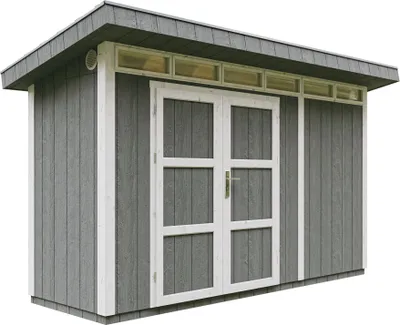 Immagine prodotto di Capanno da giardino di 4,3m² con pavimento e piastrelle bituminose - Capanno da giardino L161xL411xH239 cm - Capanno da giardino TIMBELA M902A - ACCIAIO CAVERNA
