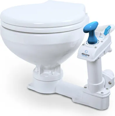 Produktbild von manuelle Campingtoilette, Pump WC klein & leicht, mit Keramikbecken für Boote & Camper, Variante mit Soft-Close Deckel Größe: Komfort