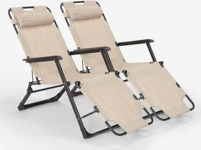 Produktbild von 2er Set Liegestühle Strandliegen Sonnenliegen klappbar für Garten und Strand Emily Lux Zero Gravity - Beige