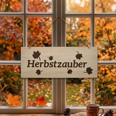 Produktbild von Schild "Herbstzauber" aus MDF, 50x20 cm, Dekoschild, Wandschild, Fensterdeko, Türschild