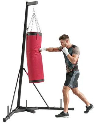 Produktbild von Boxsackständer 185-231cm Höhenverstellbar Freistehender Boxsackhalter mit Boxsack Dreiecksbasis Gewichtenhalter