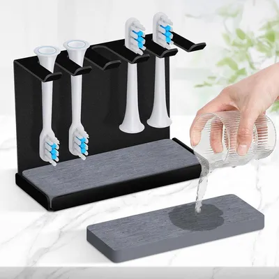 Produktbild von PromoHome® Edelstahl Zahnbürstenhalter für 5 elektrische Zahnbürstenköpfe – selbstklebend, schnell trocknend, Schwarz
