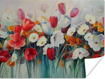 Produktbild von MuchoWow® Poster Malerei - Ölgemälde - Blumen 120x90 cm - Wandbild