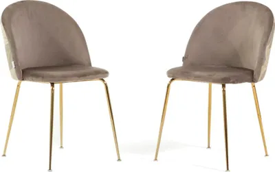 Immagine prodotto di Set di 2 sedie da pranzo imbottite in velluto decorato, gambe in metallo, design elegante per cucina, sala da pranzo, bar e ristoranti SARA - Taupe/Oro