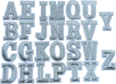 Produktbild von Alphabet-Buchstabe-Emblem-Aufnäher zum Aufbügeln, silberweiß