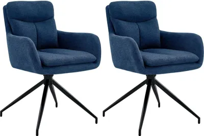 Produktbild von 2-teiliges Set drehbarer Esszimmerstühle – Küchenstühle – hochwertiger Stoffkomfort | Farbe: blau