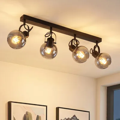 Produktbild von ZMH Deckenstrahler 4 flammig Wohnzimmer mit E14 Fassung rauchgrauem Glas Deckenspot Schwarz Deckenlampe für Schlafzimmer Flur Küche Esszimmer