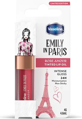 Produktbild von Vaseline x Emily in Paris Lip Oil Rose Amour, getönter Lipgloss für vollere Lippen, (Rose Amour - 1 x 4g)