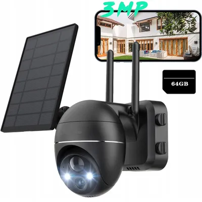 Image de ZREE Caméra de surveillance solaire 2K Extérieur Batterie, 355°/140° Pan Tilt Caméra IP sans fil Wlan avec vision nocturne couleur, sirène/alarme lumière blanche, audio 2 voies, 64G