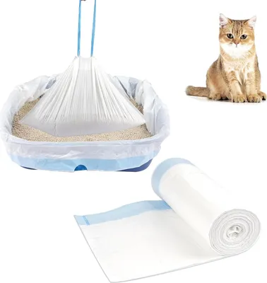 Produktbild von Astropet Katzenklo Beutel, 20 Stück, 67 x 40 cm, Selbstschließende Katzenstreubeutel mit Zugbändern, Weiß-Blau