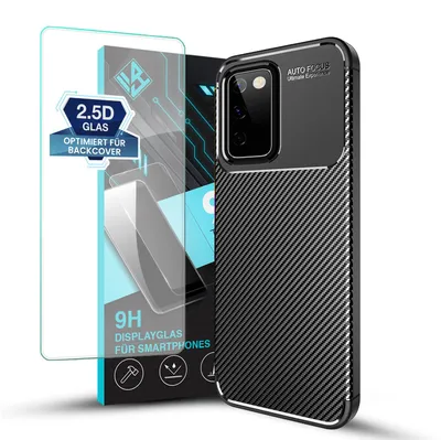 Produktbild von Handy Hülle für Samsung Galaxy S20 FE mit 9H Displayglas Displayschutz Carbon Look Cover Case Schutzhülle Farbe: Schwarz