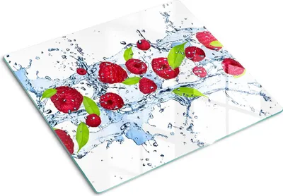 Imagen del producto de Cubierta para placa de cocina – Cubierta para placa de inducción – Placa de vidrio protectora – 60x52 cm – Placas de vidrio protectoras para cocina – Vidrio templado – Frambuesas y agua