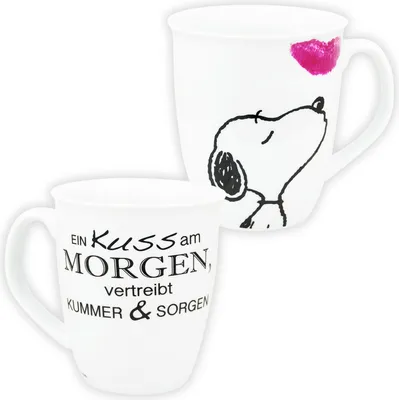 Produktbild von The Peanuts Tasse Snoopy - Ein Kuss am Morgen, vertreibt Kummer & Sorgen! Kaffeetasse Becher Kaffeebecher Weiß aus Keramik 280 ml