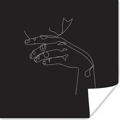 Produktbild von MuchoWow® Poster Strichzeichnung - Hand - Lippen 50x50 cm - Wohnzimmerdekoration