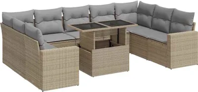 Produktbild von vidaXL 10-tlg. Garten-Sofagarnitur mit Kissen Beige Poly Rattan