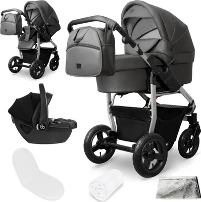Produktbild von Bergsteiger Capri Kombikinderwagen 3-in-1 – Babywanne, Sportsitz & i-Size Babyschale, Luftreifen, Federung, höhenverstellbarer Griff, faltbar, Zubehör