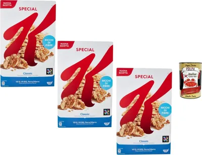 Produktbild von Kellogg’s Special K Classic Frühstückscerealien 3x450g Vollkornflakes reich an Ballaststoffen mit Vitaminen und Eisen knusprige Cerealien + Italian Gourmet polpa