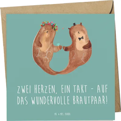 Produktbild von Mr. & Mrs. Panda doppelkarte Brautpaar Herzen - Meeresbrise - Geschenk, faltkarte, Geschenke, Glückwunschkarte, Heiraten, Verbundenheit, Grußkarte, Hochzeit, Heirat, Ehe