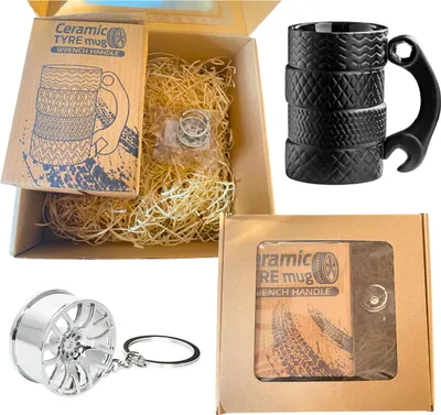 Produktbild von Driver's Kit - Reifenbecher mit Schlüssel + Felgenschlüsselanhänger