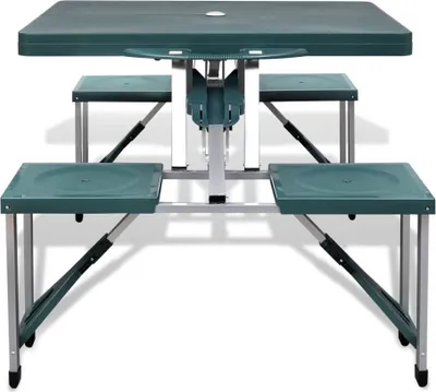 Immagine prodotto di vidaXL Tavolo da campeggio con 4 sgabelli pieghevoli in alluminio verde extra chiaro
