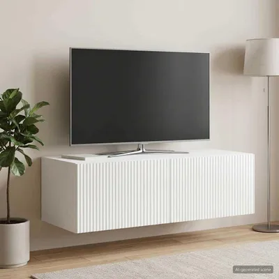 Image de Maison Exclusive - Meuble TV mural blanc brillant 98 x 41 x 30 cm