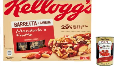 Produktbild von 12x Barretta Kellogg’s Mandorle e Frutta, Müsliriegel mit mit Mandeln und Obst 128g + Italian Gourmet polpa 400g