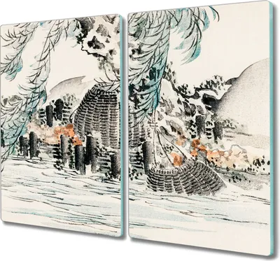 Produktbild von Coloray Herdabdeckplatte 2x30x52 cm Schneidebrett Kochplattenabdeckung Küchenbrett Hackbrett - Baum Wasser