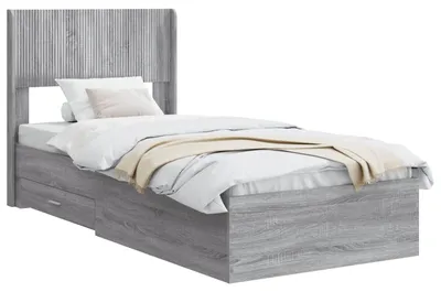 Immagine prodotto di Letto matrimoniale con contenitore e testiera, colore Sonoma grigio, dimensioni 75 x 190 cm