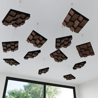 Obrázek produktu pro Sada 12 kusů – Nástěnný/stropní difuzor akustiky | 3D panely z HDF s montážní sadou | Moderní design pro zlepšení akustiky | 23 x 23 cm | ZARINITY | Ořechové dřevo