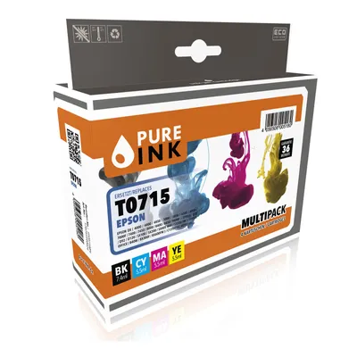 Produktbild von Pure Ink 170745990024, Standardertrag, Schwarz, Cyan, Magenta, Gelb, 7,4 ml, 16,5 ml, 4 Stück(e), Multipack
