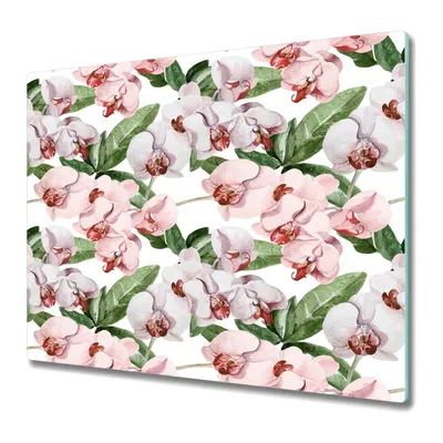 Produktbild von Küchenschneidebrett - Glasschneidebrett - Herdabdeckung - 60x52 - Orchideenblüten